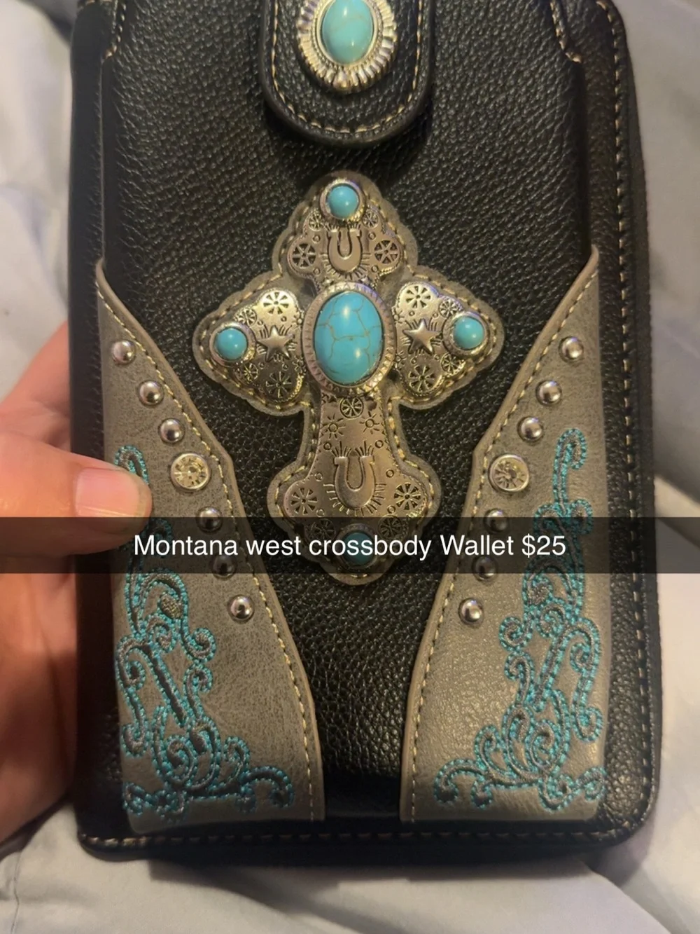 Montana West Black Wallet with Turquoise Embellishments